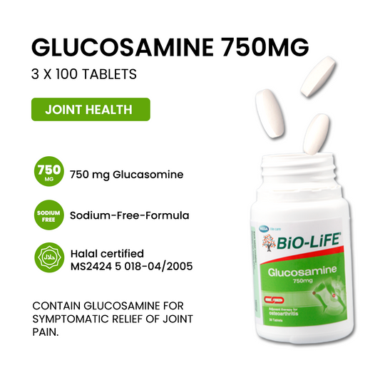 BiO-LiFE Glucosamine 750mg [ 3 x 100 tablets ]