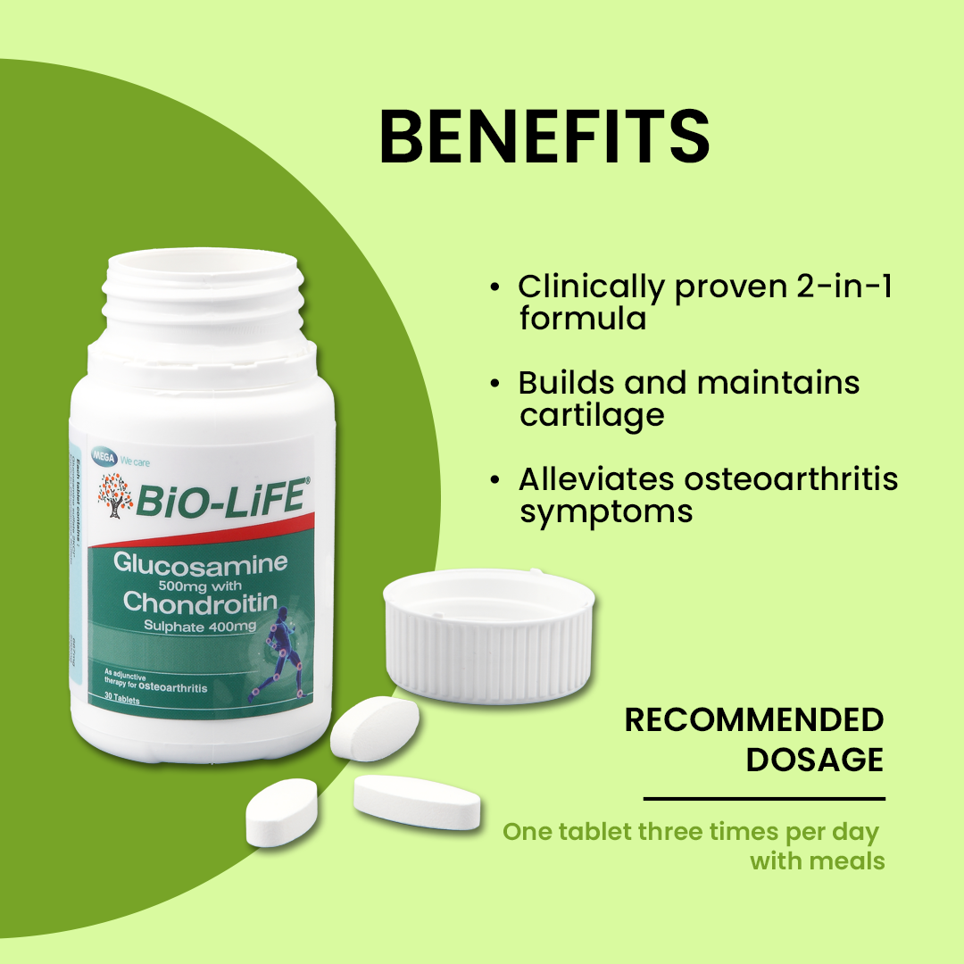 BiO-LiFE Glucosamine 500mg With Chondroitin Sulphate 400mg [ 2 x 90 tablets ]