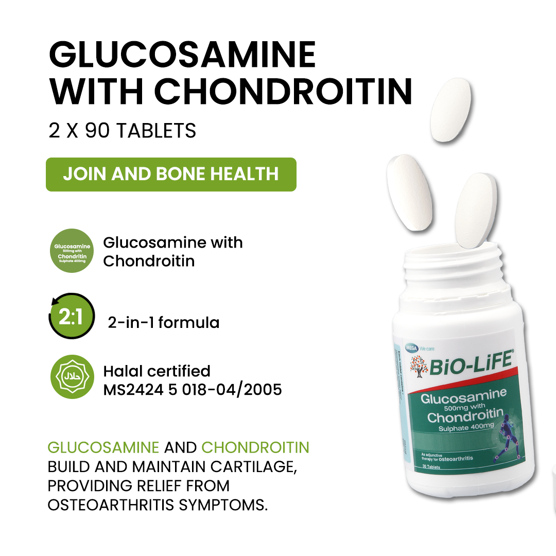 BiO-LiFE Glucosamine 500mg With Chondroitin Sulphate 400mg [ 2 x 90 tablets ]