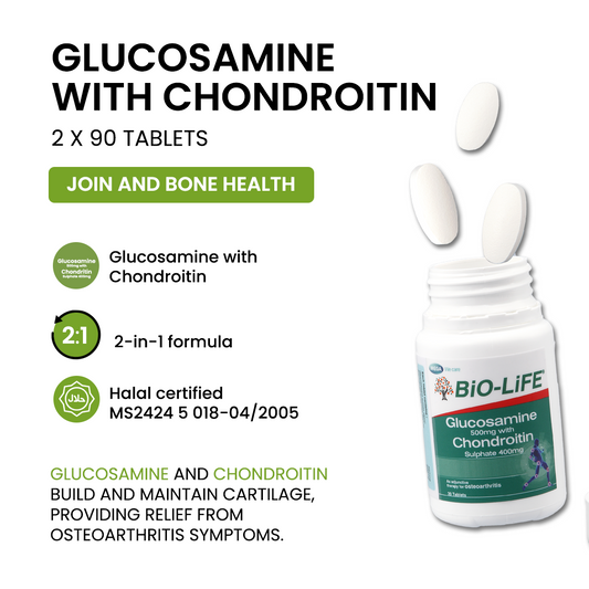 BiO-LiFE Glucosamine 500mg With Chondroitin Sulphate 400mg [ 2 x 90 tablets ]