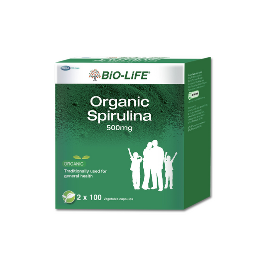 BiO-LiFE Organic Spirulina 500mg [ 2 x 100 capsules ]