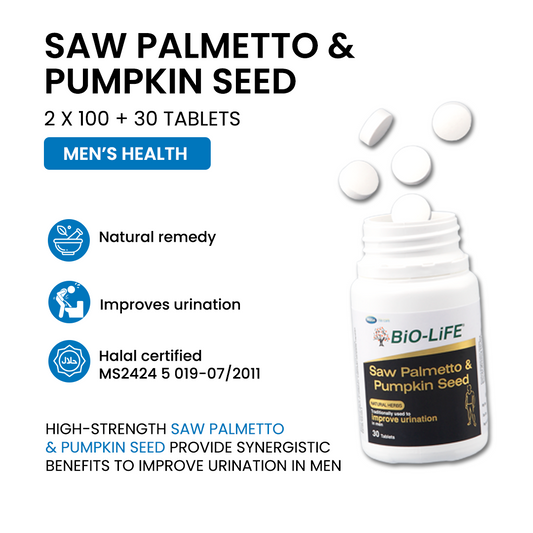 BiO-LiFE Saw Palmetto & Pumpkin Seed [ 2 x 100 tablets + 30 tablets ]