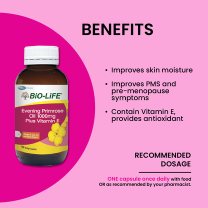 BiO-LiFE Evening Primrose Oil 1000mg & Vitamin E [ 100 capsules ]