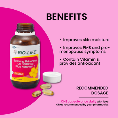 BiO-LiFE Evening Primrose Oil 1000mg & Vitamin E [ 100 capsules ]