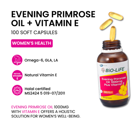 BiO-LiFE Evening Primrose Oil 1000mg & Vitamin E [ 100 capsules ]