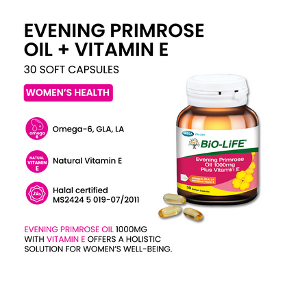 BiO-LiFE Evening Primrose Oil 1000mg & Vitamin E [ 30 capsules ]
