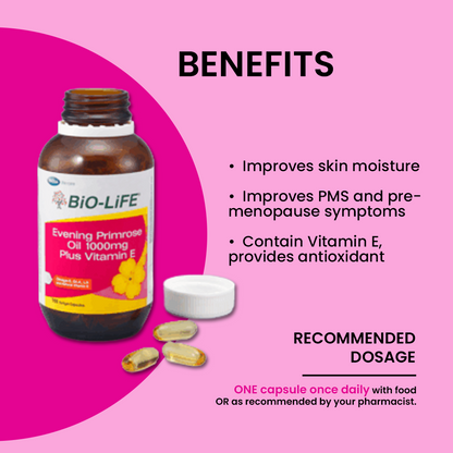 BiO-LiFE Evening Primrose Oil 1000mg & Vitamin E [ 180 capsules ]