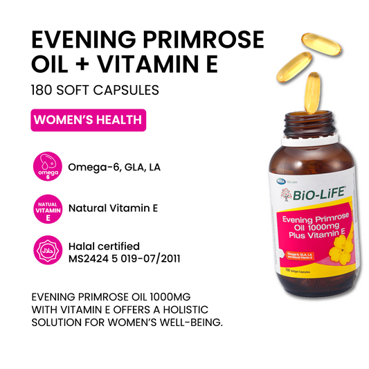 BiO-LiFE Evening Primrose Oil 1000mg & Vitamin E [ 180 capsules ]