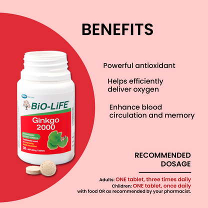 BiO-LiFE Ginkgo 2000 [ 2 x 30 tablets ]