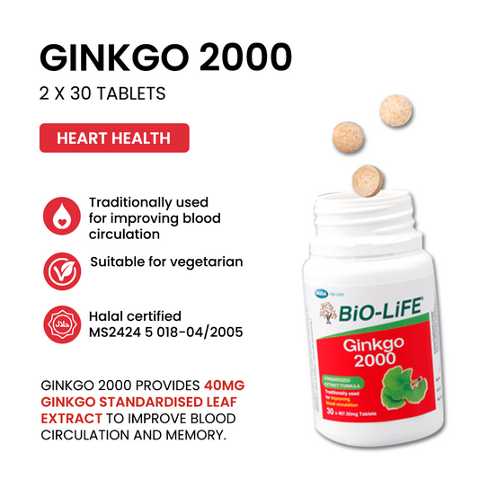 BiO-LiFE Ginkgo 2000 [ 2 x 30 tablets ]