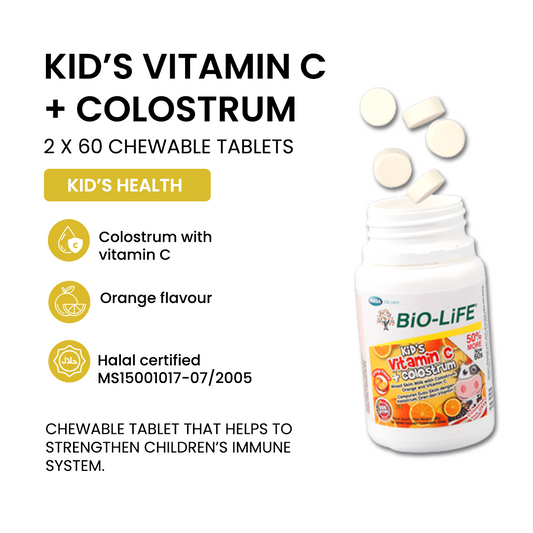 BiO-LiFE Kid’s Vitamin C + Colostrum [ 2 x 60 chewable tablets ]