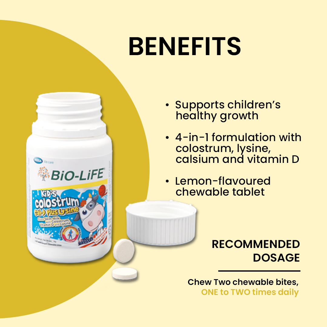 BiO-LiFE Kid’s Colostrum Cal-D Plus Lysine [ 2 x 30 chewable tablets ]