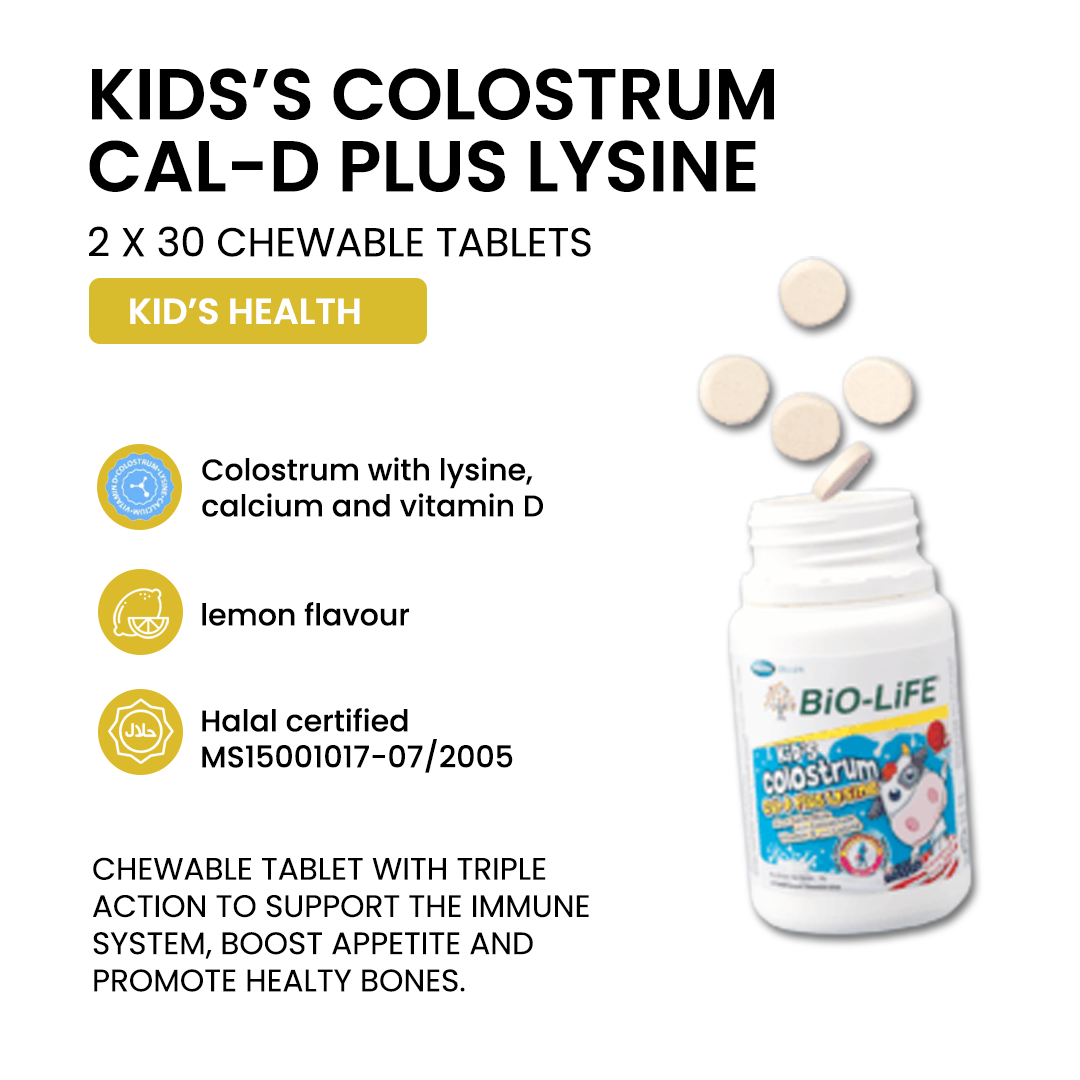 BiO-LiFE Kid’s Colostrum Cal-D Plus Lysine [ 2 x 30 chewable tablets ]