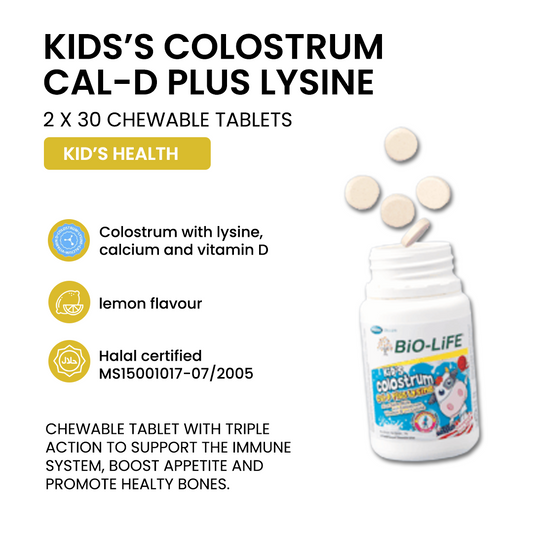 BiO-LiFE Kid’s Colostrum Cal-D Plus Lysine [ 2 x 30 chewable tablets ]