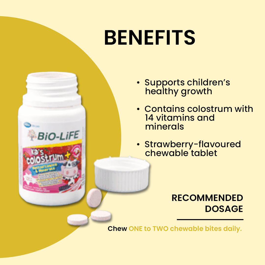 BiO-LiFE Kid’s Colostrum + Multivitamins & Minerals [ 2 x 60 chewable tablets ]
