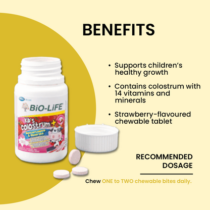 BiO-LiFE Kid’s Colostrum + Multivitamins & Minerals [ 2 x 60 chewable tablets ]