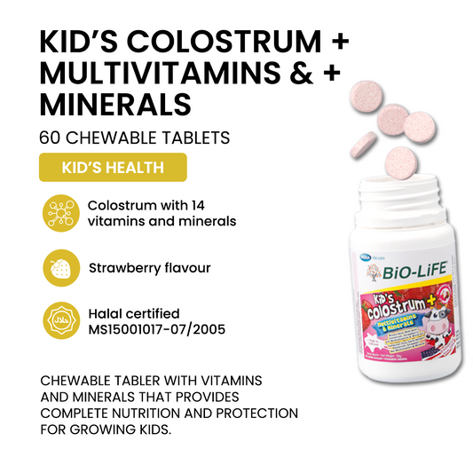 BiO-LiFE Kid’s Colostrum + Multivitamins & Minerals [ 60 chewable tablets ]