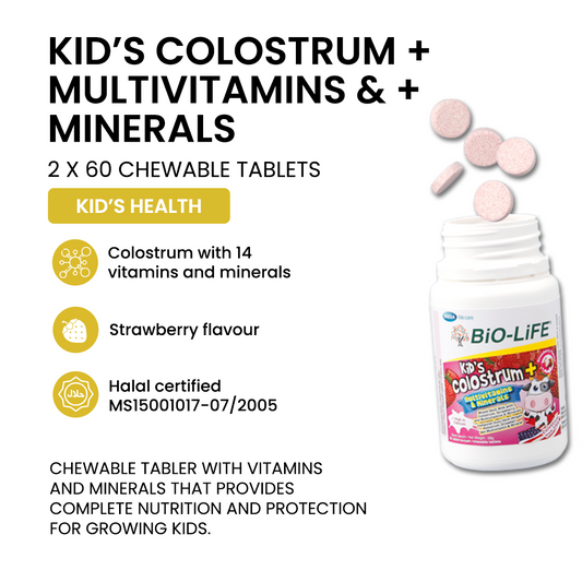 BiO-LiFE Kid’s Colostrum + Multivitamins & Minerals [ 2 x 60 chewable tablets ]