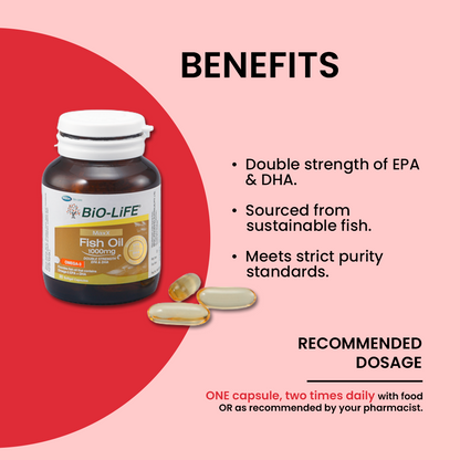 BiO-LiFE Maxx Fish Oil 1000mg (Double Strength Omega-3 EPA & DHA) [ 2 x 30 capsules ]
