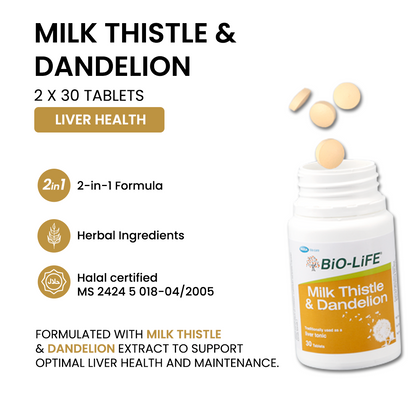 BiO-LiFE Milk Thistle and Dandelion [ 2 x 30 tablets ]